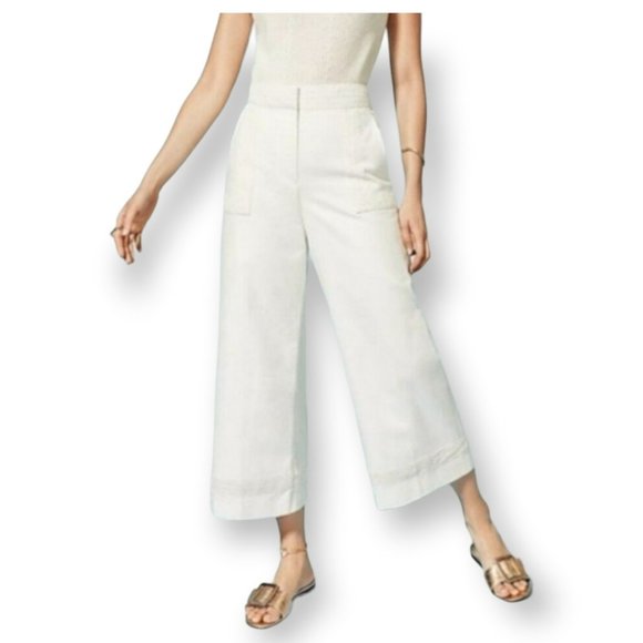 Ann Taylor Pants - Ann Taylor The Marina Pant High Rise Winter White Novelty Trim Wide Leg Size 6